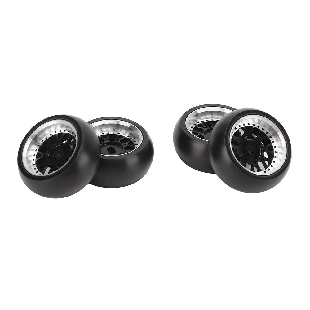 Dilwe 4pcs RC Drift Tires, RC Drift Wheels RC Vehicle Wheels Sets, Aluminum Alloy Drift Car Tyre for 1/28 RC Car RC Accessories(Black)