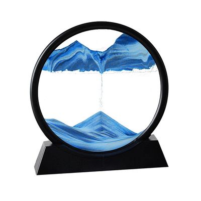 Arthink Moving Sand Art Picture,Liquid Motion 3D Sea Sandscape in Motion Display, Flowing Sand Frame Desktop Art Bookshelves Home Office Decoration (12 inch, Blue)