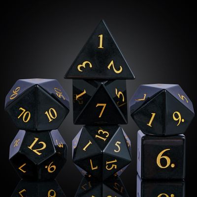 UDIXI Stone DND Dice Set, 7PCS Gemstone Dice Natural Stone with Gift Case for Role Playing Game and Tabletop Games (Obsidian)