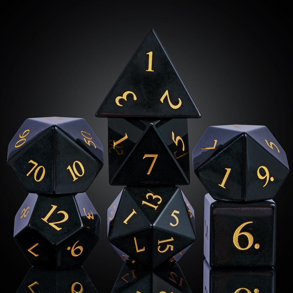 UDIXI Stone DND Dice Set, 7PCS Gemstone Dice Natural Stone with Gift Case for Role Playing Game and Tabletop Games (Obsidian)