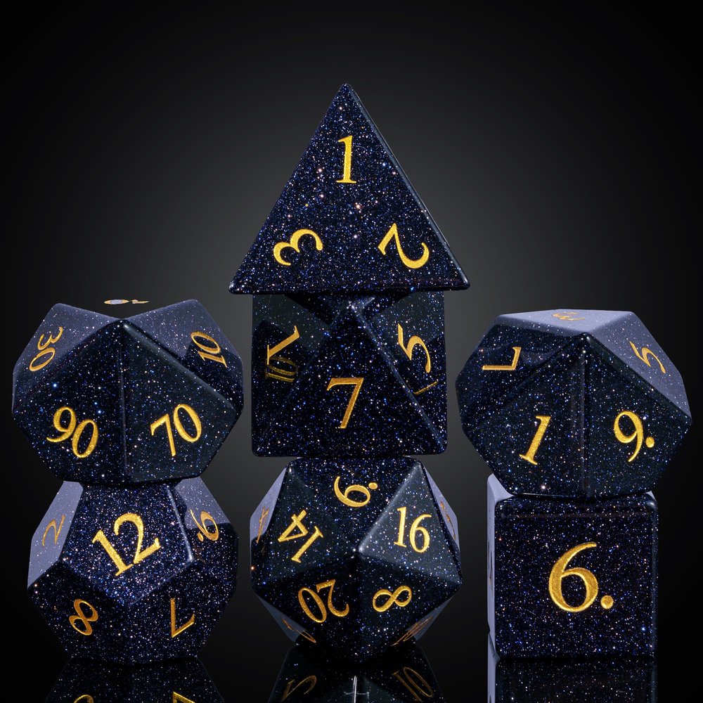 UDIXI Stone D&D Dice Set 7PCS Blue Sandstone Gemstone DND Dice with Leather Gift Box for Role Playing Game and Other Tabletop Games