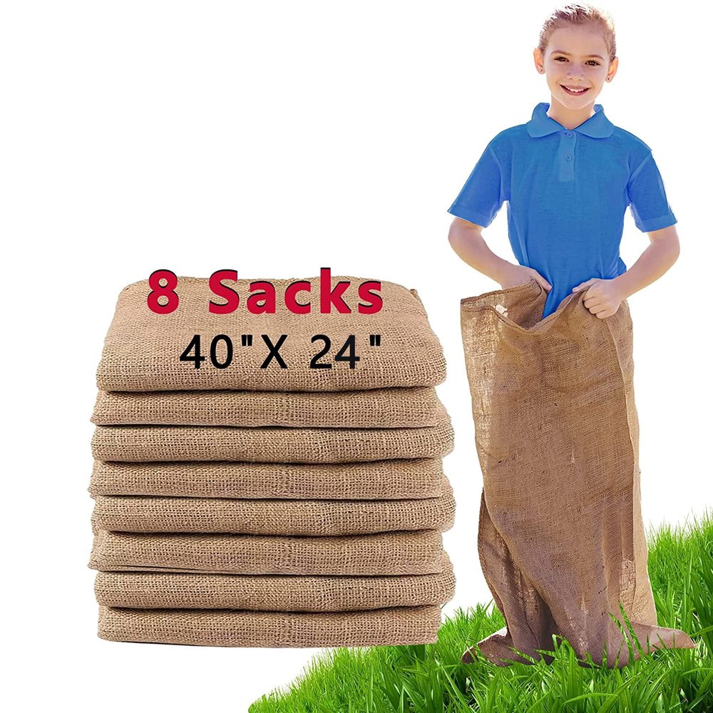 Alytree 8 Pack Burlap Potato Sack Race Bags, 24"x40" Outdoor Lawn Games for Kids & Adults, Outside Yard Games for Birthday Party, Field Day Family Reunion, Carnival, Easter, Halloween, 4th of July