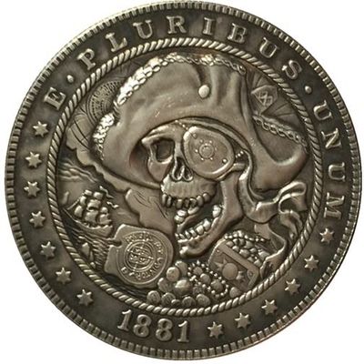 Rare USA United States 1881 CC Hobo Nickel Morgan Dollar Skull Zombie Antique Restrike Silver Color Coin. Discover Now!