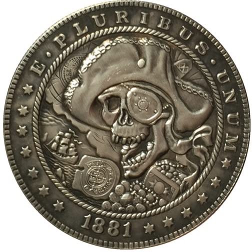 Rare USA United States 1881 CC Hobo Nickel Morgan Dollar Skull Zombie Antique Restrike Silver Color Coin. Discover Now!