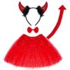 Jmkcoz Halloween Devil Costume Tutu Set for Devil Horn Headband Red Devil Tail Bowtie Tutu Skirt Demon Hair Hoop Accessories for Carnival Cosplay Party Prop view 1