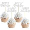 Gyufise 24 Pcs Happy Birthday Cupcake Toppers - Silver Glitter Cake Decorations Picks for Celebrations view 1