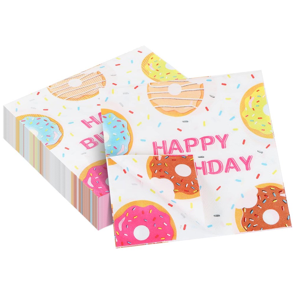 40 Pack Donut Party Decorations Donut Napkins, 13 x 13 Inches Donut Grow Up Party Napkins Happy Birthday Paper Napkins for Birthday Party Supplies Donut Party Table Decorations (Donut)