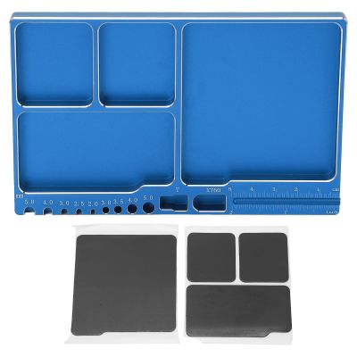 Dilwe RC Aluminium Alloy Magnetic Screw Tray with Pad for RC Model Toy Repair, Electronic Repair Kit Tool Organizer (Blue)