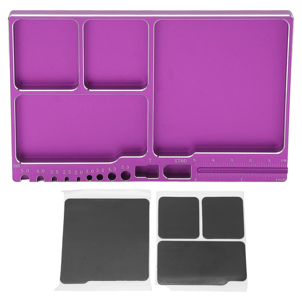 Dilwe RC Magnetic Tray, High Strength Aluminium Alloy Magnetic Screw Tray with Magnetic Pad for RC Model Toy Repair, Magnetic Parts Tray RC Accessories(Purple)