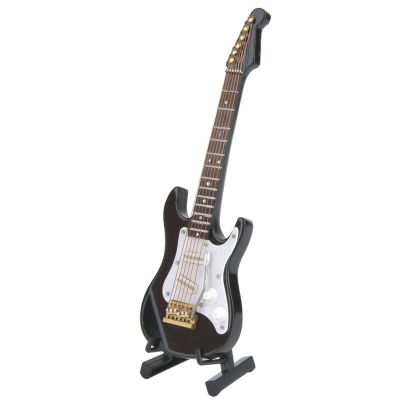 Miniature Wooden Mini Guitar Model Display, Musical Instrument Miniature Dollhouse Model Home Decoration, 5.5In Electric Guitar DcorDollhouse Accessories (Black)