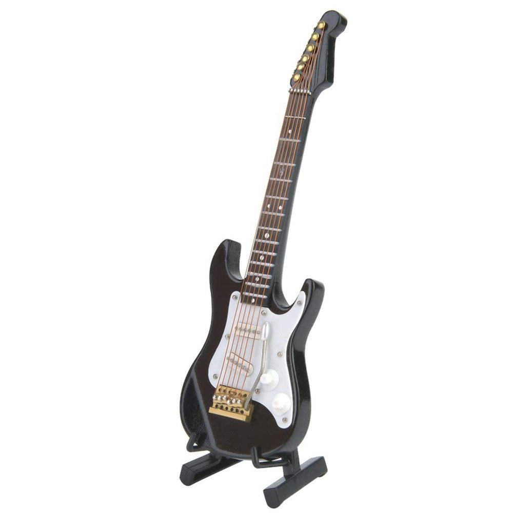 Miniature Wooden Mini Guitar Model Display, Musical Instrument Miniature Dollhouse Model Home Decoration, 5.5In Electric Guitar DcorDollhouse Accessories (Black)
