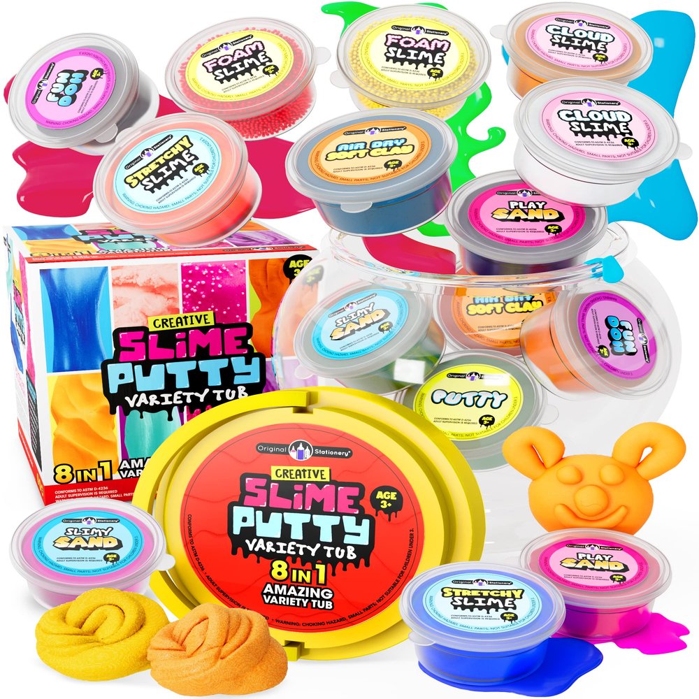 Original Stationery Putty Variety Pack - Assorted Colors, 6 Premade Putty Styles & 8 Fun Compounds - DIY Slime Kit - Cloud, Glow & Butter Ice Cream Slime - Sensory Toys & Gifts for Boys