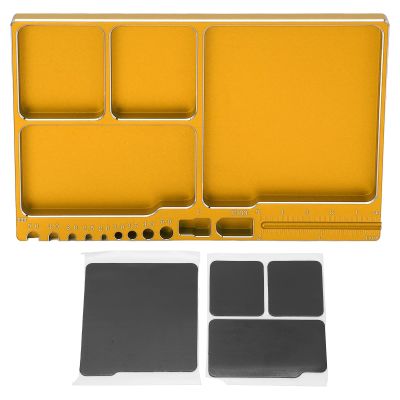 Dilwe RC Magnetic Tray, High Strength Aluminium Alloy Magnetic Screw Tray with Magnetic Pad for RC Model Toy Repair, Screw Tray Nut Gasket Storage Tool for RC Car Boat Airplane (Golden)