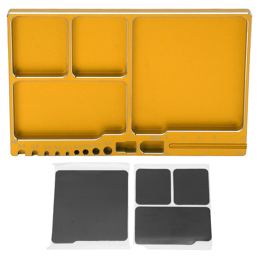 Dilwe RC Magnetic Tray, High Strength Aluminium Alloy Magnetic Screw Tray with Magnetic Pad for RC Model Toy Repair, Screw Tray Nut Gasket Storage Tool for RC Car Boat Airplane (Golden)