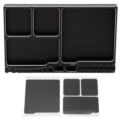 Dilwe RC Magnetic Tray, High Strength Aluminium Alloy Magnetic Screw Tray with Magnetic Pad for RC Model Toy Repair, Universal Metal RC Screw Tray Magnet Screws Holder Plate RC Fixing Tools(Black)