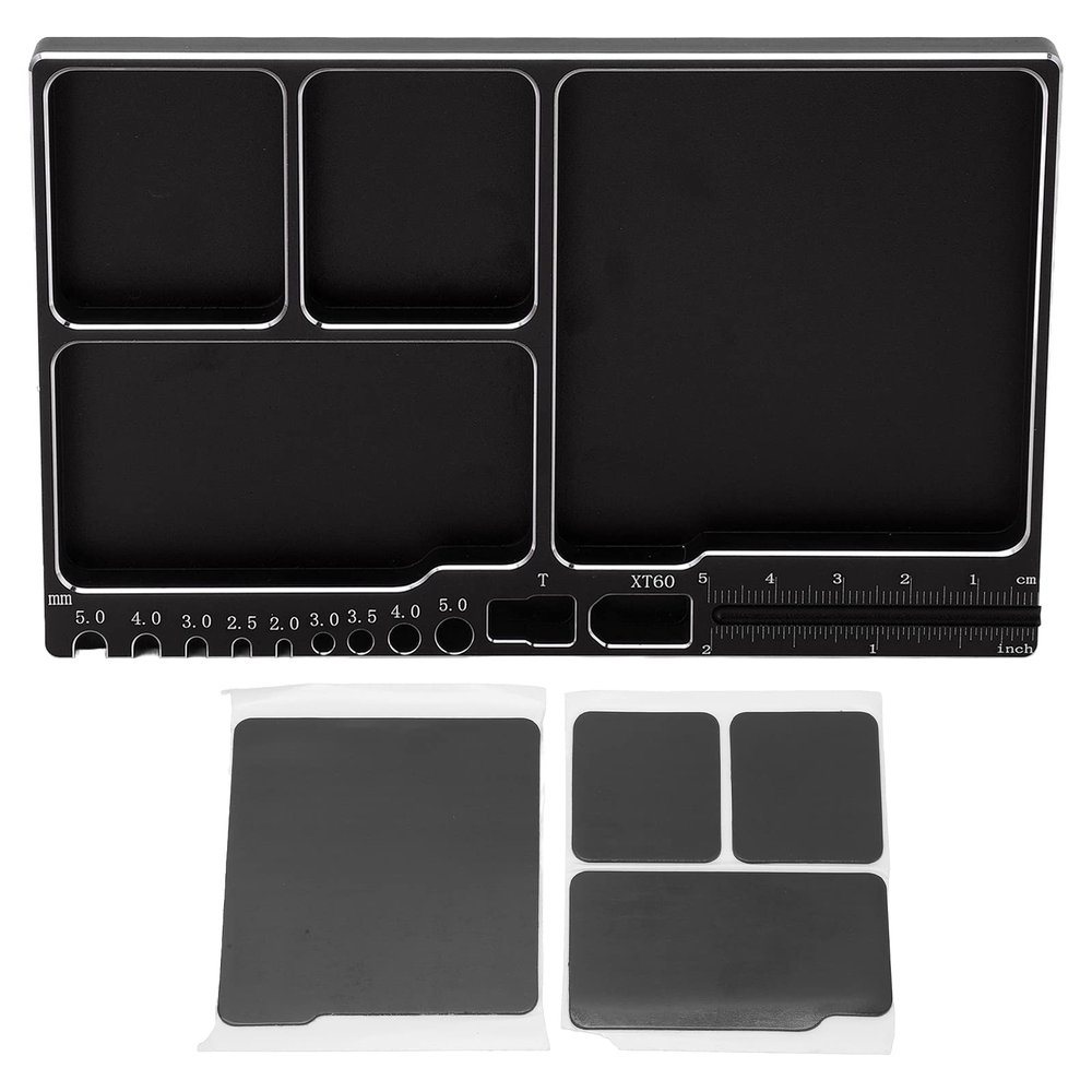 Dilwe RC Magnetic Tray, High Strength Aluminium Alloy Magnetic Screw Tray with Magnetic Pad for RC Model Toy Repair, Universal Metal RC Screw Tray Magnet Screws Holder Plate RC Fixing Tools(Black)