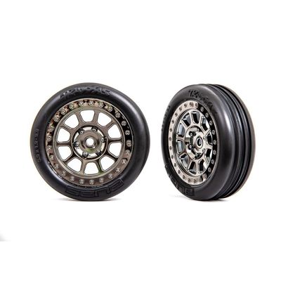 Traxxas Tire and Wheels Black Chrome 2.2 Inch Ribbd Fr Tire 2471T