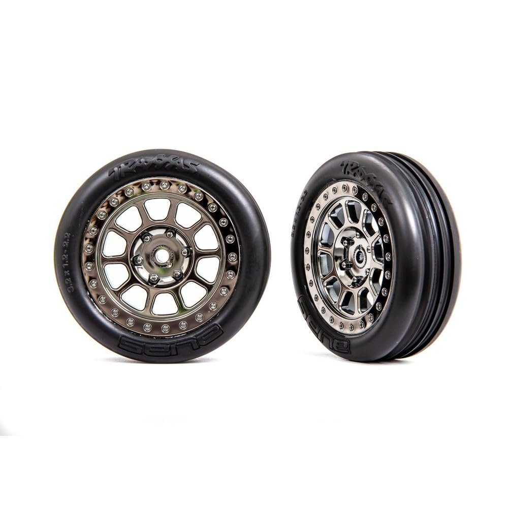 Traxxas Tire and Wheels Black Chrome 2.2 Inch Ribbd Fr Tire 2471T