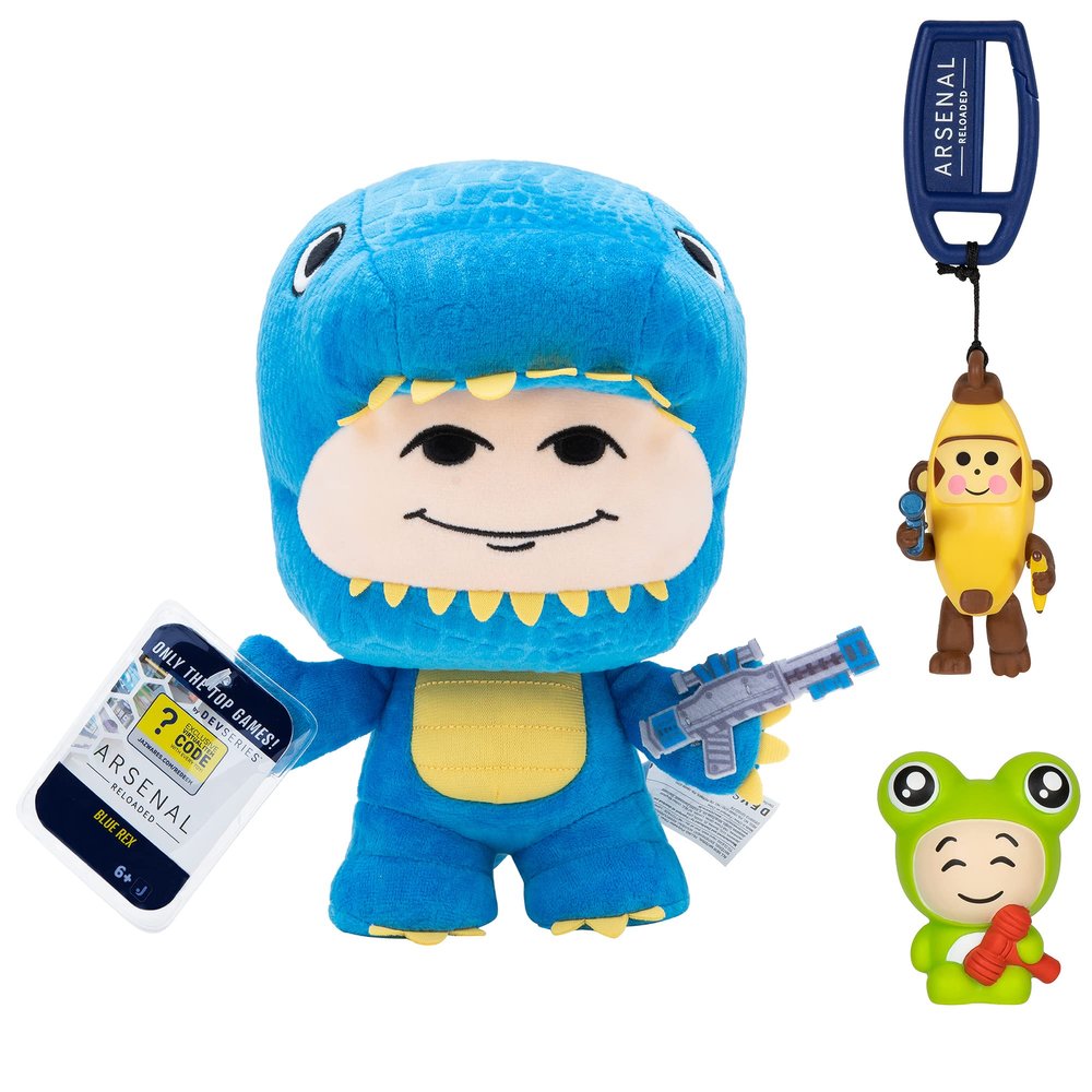 DevSeries Arsenal Collector Bundle - Three Exclusive Virtual Item Codes with Blue Rex Plush, Froggy Squooshems, and Monky Hanger