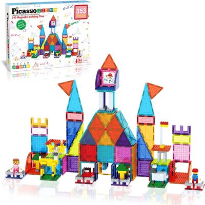 PicassoTiles 41pc Magnet Tiles + Magnetic Brick and Tile Combo Set, Prism Magnet Tile Blocks STEM STEAM Learning Kit, 353pc Magnetic Brick Tile and Magnetic Tile, Action Figures, Kids STEM LearningToy
