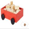 AmishToyBox.com Wooden Toddler Pull Wagon Toy with 24 Wood Building Blocks (Red Stain) view 1