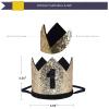 Maticr Glitter First Birthday Crown Baby Boy 1st Bday Party Hat Cake Smash Photo Prop (Black Gold 1 & Tie) view 2