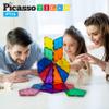 PicassoTiles Magnetic Tile 16pc + 100pc + 4 Family Action Figures, Magnetic Building Block Set Geometry Shape, Magnetic 3D Building Blocks Playboards, Expansion Pack Add-on STEM Toys Pretend Playset view 2