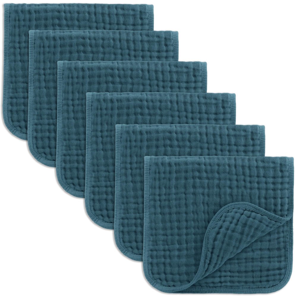Comfy Cubs Muslin Burp Cloths 20" x 10", Pack of 6 - Large, 6-Layer, Ultra Absorbent 100% Cotton for Baby Drool and Messes - Soft, Safe & Gentle Baby Burp Cloths Set for Boys & Girls - Neptune