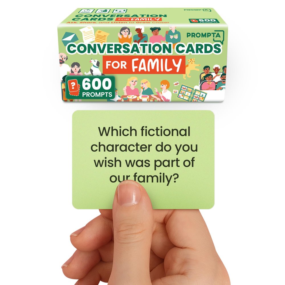 Prompta 600 Conversation Cards for Families  Fun Family Game for Kids and Adults During Game Night, Family Dinner, or Road Trips  Five Get to Know You Question Categories on 2.5" x 1.75" Cards