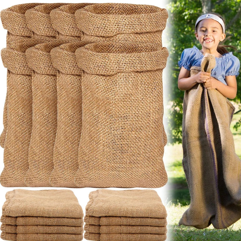 12 Pack Burlap Sack Race Bags 24 x 40 Inch Large Burlap Sack Potato Outdoor Lawn Games for Holiday Birthday, Family Reunion, Carnival, Easter, Halloween, Plant Frost Protection