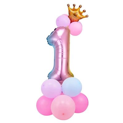 32 inch Aluminum Foil Rainbow Gradient Number 1 Crown Balloon, Giant Aluminum Foil Number 1 Balloon, Birthday Balloon, 1st Birthday Party Baby Shower Decoration Supplies (Rainbow gradient 1)