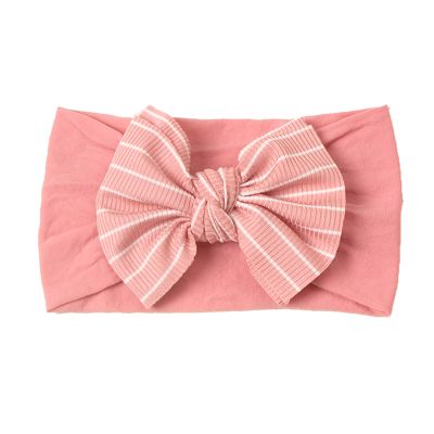Toddler Infant Kids Boys Girls Stretch Stripe Bowknot Prints Hat Caps Hairband Headwear Baby Headbands (Pink, One Size)