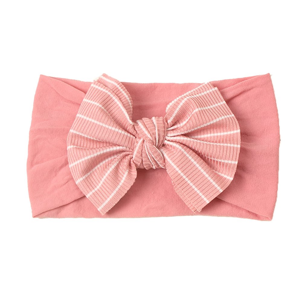 Toddler Infant Kids Boys Girls Stretch Stripe Bowknot Prints Hat Caps Hairband Headwear Baby Headbands (Pink, One Size)