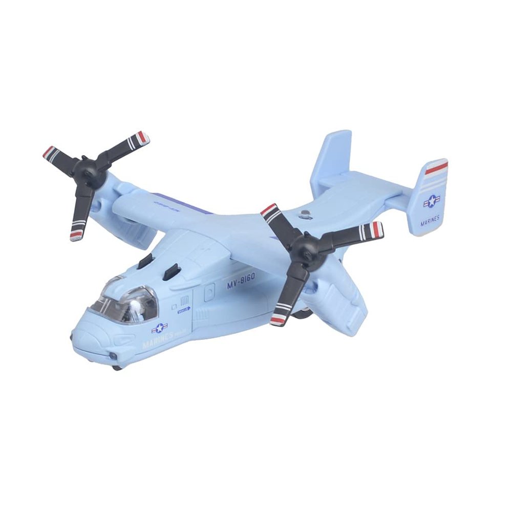 Ailejia Metal Airplane MV-22 Military Osprey Transport Helicopter Toy Cargo Aircraft Model Army Aircraft with Pull Back Fighter Toys (Blue)