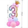 32 inch Aluminum Foil Rainbow Gradient Number 3 Crown Balloon, Giant Aluminum Foil Number 3 Balloon, Birthday Balloon, 3rd Children's Birthday Party Baby Shower Decoration Supplies (Rainbow gradient 3) view 2