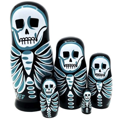 Kakeah Skull Nesting Dolls Wooden Matryoshka Russian Doll Handmade Stacking Toy Set 5 Pieces for Kids