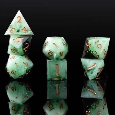 Sharp Edge DND Dice Set Handmade 7 Accessories Dice for Dungeons and Dragons TTRPG Games, Multi-Sided RPG Polyhedral Resin Sharp Edge Dice Roleplaying Games (Gradient Green)