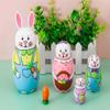 Kakeah Cute Cartoon Rabbit Nesting Dolls Wooden Matryoshka Russian Doll Handmade Stacking Toy Set 5 Pieces for Kids view 2