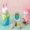 Kakeah Cute Cartoon Rabbit Nesting Dolls Wooden Matryoshka Russian Doll Handmade Stacking Toy Set 5 Pieces for Kids view 3