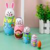 Kakeah Cute Cartoon Rabbit Nesting Dolls Wooden Matryoshka Russian Doll Handmade Stacking Toy Set 5 Pieces for Kids view 4