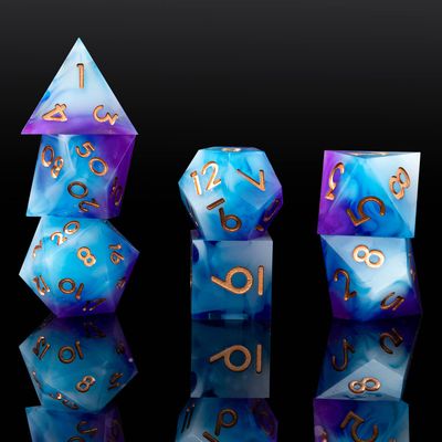Sharp Edge DND Dice Set Handmade 7 Accessories Dice for Dungeons and Dragons TTRPG Games, Multi-Sided RPG Polyhedral Resin Sharp Edge Dice Roleplaying Games (Gradual Purple)