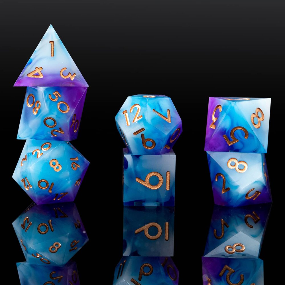Sharp Edge DND Dice Set Handmade 7 Accessories Dice for Dungeons and Dragons TTRPG Games, Multi-Sided RPG Polyhedral Resin Sharp Edge Dice Roleplaying Games (Gradual Purple)