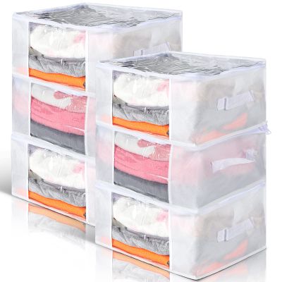 Sadnyy 6 Pcs Clear Storage Bags Zippered Plastic Clothes Containers Case Fabric Blanket Organizer Large Sweater Storage Bins with Handles for Cloth Bedding Sheets Closet Toys(16 x 12 x 8 Inch,White)