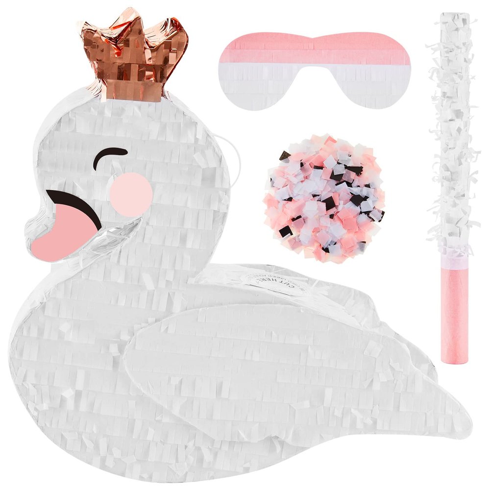 Lewtemi Swan Tea Pot Piata for Birthday Party Colorful Piata with Stick, Blindfold, Confetti for Adults Birthday Baby Shower Party Supplies