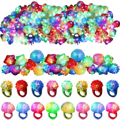 Leyndo 150 Pcs LED Light up Rings Party Favors, Glow in The Dark Rings Bumpy Jelly Rubber LED Finger Lights for Kids Birthday Valentine's Day Goodie Bags Concert Shows Party Supplies(Mixed)