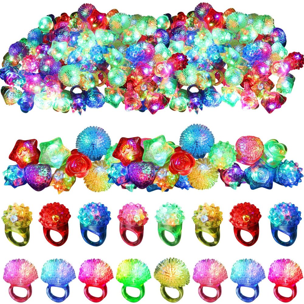 Leyndo 150 Pcs LED Light up Rings Party Favors, Glow in The Dark Rings Bumpy Jelly Rubber LED Finger Lights for Kids Birthday Valentine's Day Goodie Bags Concert Shows Party Supplies(Mixed)