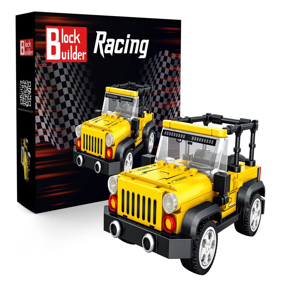Block Builder Jeep Wrangler Car Building Block Set (242 Pieces). Racing Car Building Blocks for Kids and Adults