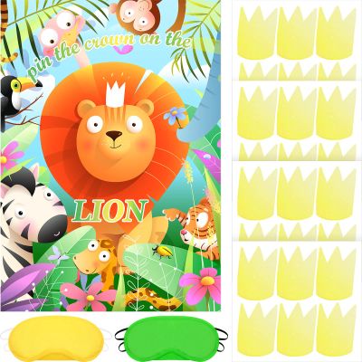 Gueevin Pin The Crown on The Lion Game Birthday Party Supplies Party Games for Kids Boys Girls for Jungle Theme Birthday Party Favors Decorations Wall Home Room Decorations