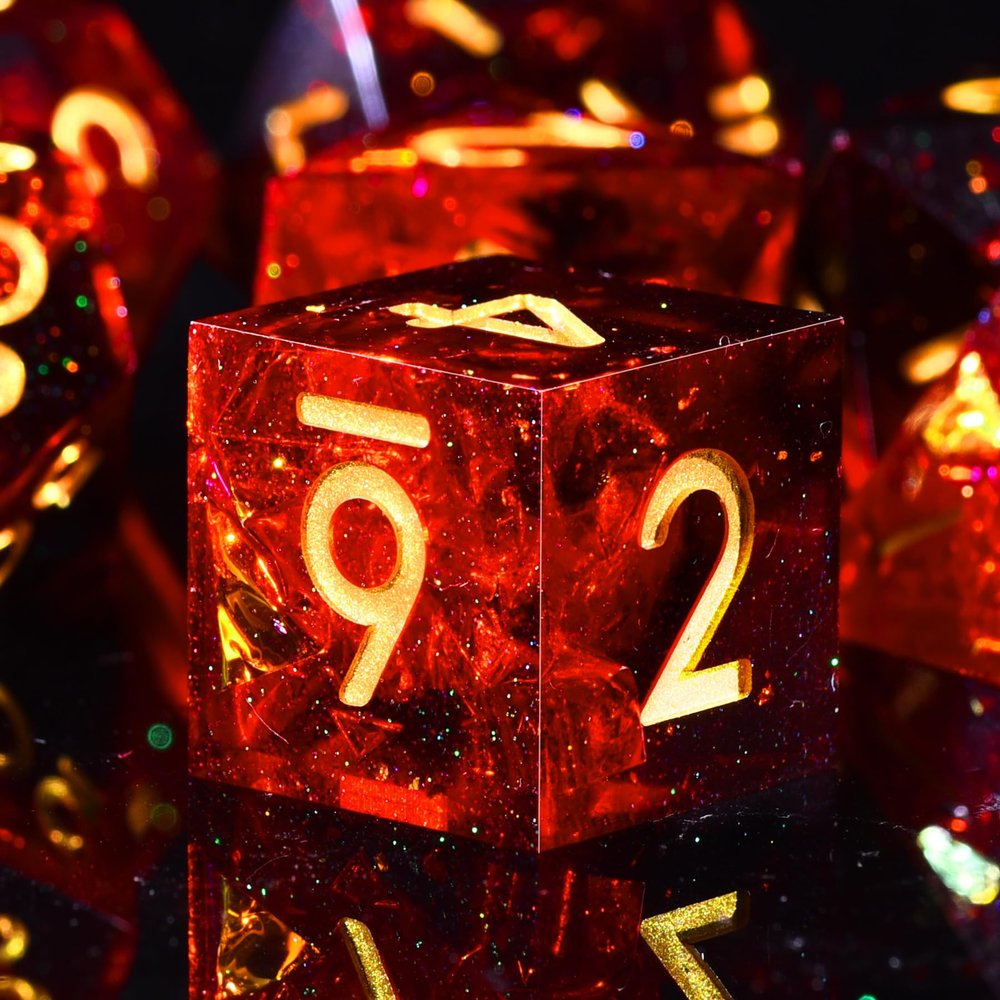 AUSTOR 7-Die DND Dice Set Handmade Sharp Edge Polyhedral Dice for Dungeons and Dragons RPG MTG Table GamesFlame Red
