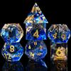 AUSTOR 7-Die DND Dice Set Handmade Sharp Edge Polyhedral Dice for Dungeons and Dragons RPG MTG Table GamesTranlucent Blue with Glod Sequins view 2